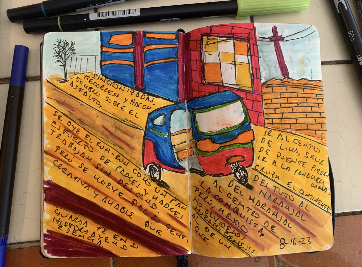 Watercolor sketch of a street scene from REVARTE
