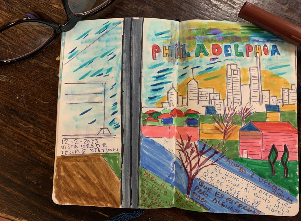 Watercolor sketchbook of the Philadelphia skyline