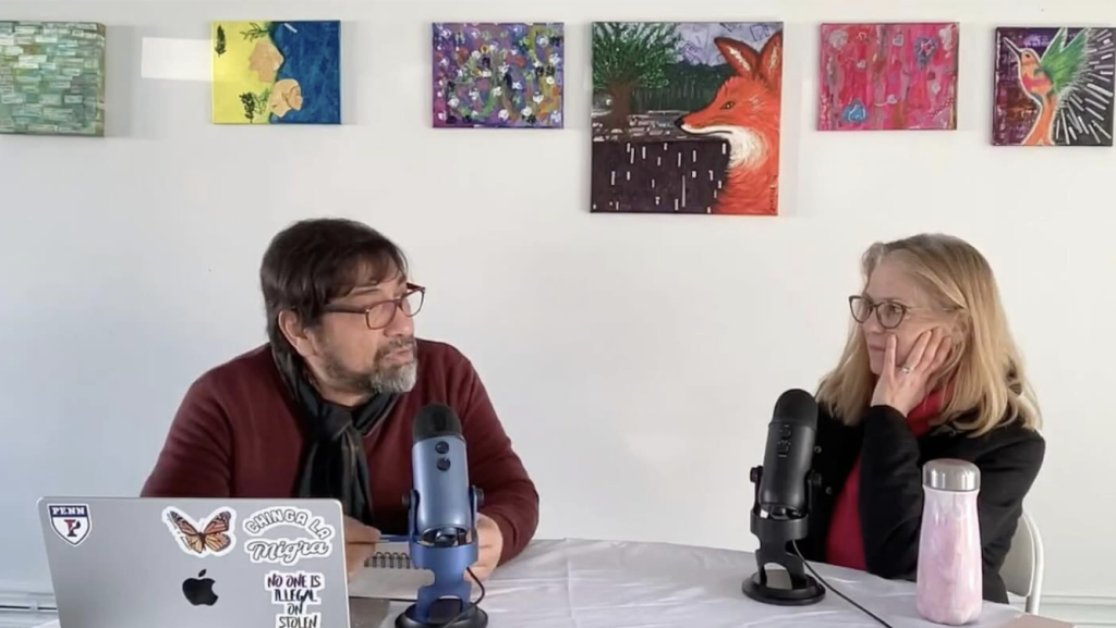 Two people recording a podcast episode in the REVARTE studio